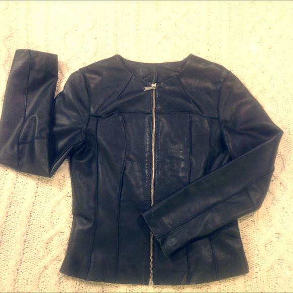 Michael Kors Collarless Leather Jacket - Picture 1 of 7